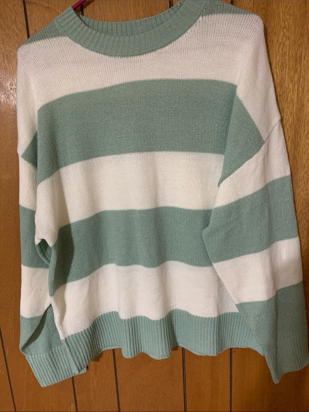 Divided Striped Crewneck Sweater - Mint & Cream